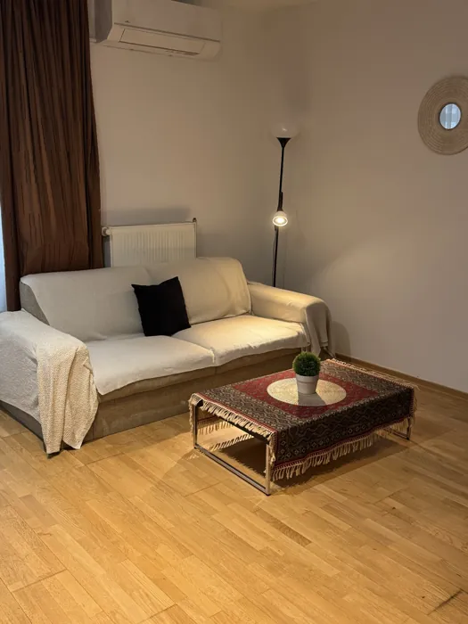 Living room of a Budapest flat left tidy at the end of a deep clean